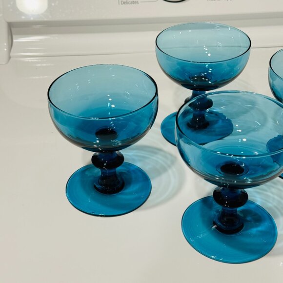 MCM Set of 4 "Teal/London Blue" Italian Art Coupe Glasses - Picture 6 of 17